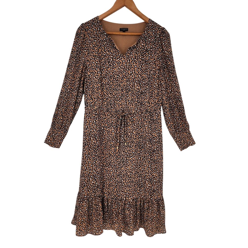 Talbots Leopard Print Ruffle Hem Dress Brown Black 10P - Picture 2 of 11